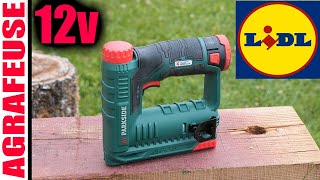 LIDL agrafeuse sans fil 12v PARKSIDE PAT 12 A1  agrafes BOSCH TACWISE et clous DEWALT [upl. by Nollid]