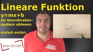 Lineare Funktion ymxb aus einem Koordinatensystem ablesen  Mathematik  Lehrerschmidt [upl. by Annavoj]