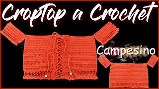 CROP TOP TEJIDO A CROCHET  PASO A PASO  BLUSA ESTILO CAMPESINA  NIRVANA CROCHET  REF 04 [upl. by Paco]