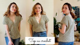 Top au crochet FACILE  Modèle blouse couture Kelly  Patron GRATUIT avec tailles XS8XL ☀️💐 [upl. by Studner295]