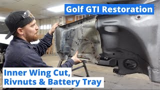 Fitting Inner Wing Cut Rivnuts amp Battery Tray  Golf Episode 28 Volkswagen Mk1 Golf GTI Resto [upl. by Eixela779]