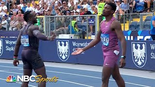 Fred Kerley edges Ferdinand Omanyala to win mens 100m at Silesia  NBC Sports [upl. by Laamak]