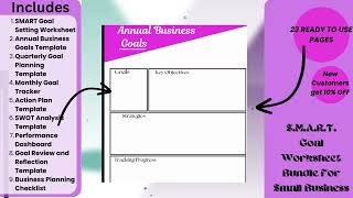 SMART Goal Setting Worksheet Annual Business Goals Template Quarterly Goal Planning Template Monthly [upl. by Ubana]