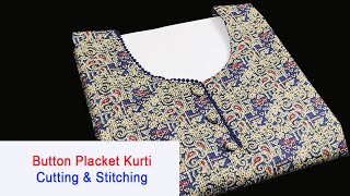 Button Placket Kurti Neck Design l Cutting and Stitching  AdornHub [upl. by Aneis]