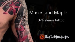 Unveiling the Mystical Beauty Kitsune and Samurai Masks with a Maple Leaves Irezumi Tattoo Sleeve [upl. by Kassie]