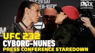 UFC 232 Cris Cyborg vs Amanda Nunes Presser Staredown  MMA Fighting [upl. by Melamie]