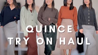 QUINCE try on haul cozy fall sweaters cardigans amp dresses 🤎 [upl. by Metts]