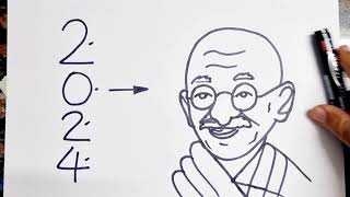 2024 Turns into Mahatma Gandhiji drawing  Easy Gandhiji Drawing [upl. by Askwith]