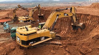 Caterpillar 365C Excavator Loading Trucks And Operator View [upl. by Waverly161]