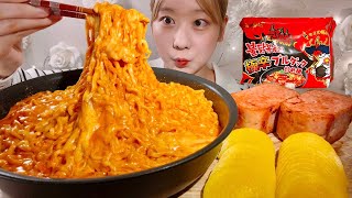 ASMR Cheesy Buldak Fire Noodles and Spam【Mukbang Eating Sounds】【English subtitles】 [upl. by Haridan]