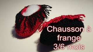 Tuto Crochet quotChausson à frange 36 moisquot [upl. by Alraep558]