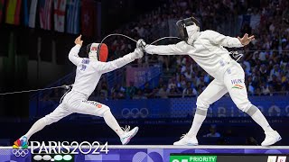 Sudden Death Hungary swipes OT gold from Japan in team epee final  Paris Olympics  NBC Sports [upl. by Sabir]