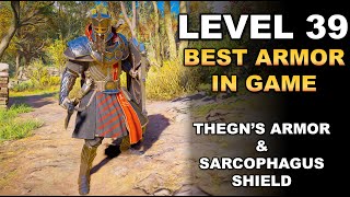 Assassins Creed Valhalla Thegns Armor Set and Sarcophagus Shield at level 39 [upl. by Sholem]