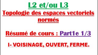 L2  L3 Topologie des espaces vectoriels normés résumé de cours 13 Voisinage ouvert et Fermé [upl. by Nylaj]