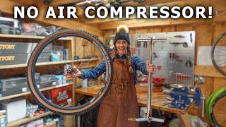 The SECRET TO INSTALLING TUBELESS WITH A FLOOR PUMP no air compressor or charger  Syd Fixes Bikes [upl. by Allesiram812]