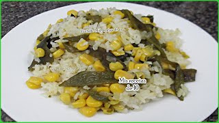 ARROZ BLANCO CON RAJAS POBLANAS Y ELOTE  RECETA DE ARROZ A LA POBLANA [upl. by Nakre]