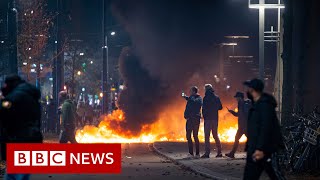 Dutch police clash with antilockdown rioters  BBC News [upl. by Edrock371]