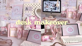 Desk makeover aesthetic 🍥 Pinterest pink coquette anime and kpop inspired  desk tour 🎀 [upl. by Susanna714]