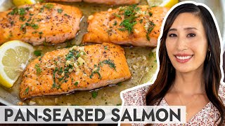 Crispy PanSeared Salmon with Lemon Garlic Sauce [upl. by Angelina442]