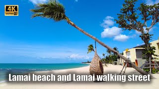 Koh Samui Lamai beach and Lamai Walking street  Virtual walking tour 4k  Streets of Thailand [upl. by Ayekahs]