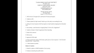 Vassalboro Sanitery District Monthly Meeting  August 2024 [upl. by Michelina58]