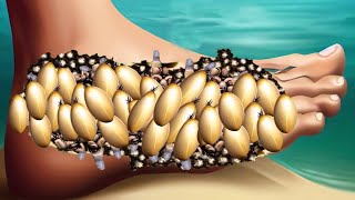 ASMR Athletet Foot Full With Fungus During Swimming  ASMR Removal Deep Animation [upl. by Kurtzman]