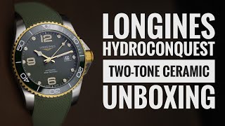 Longines Hydroconquest TwoTone Ceramic Green Unboxing [upl. by Ymot93]