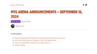 MTG Arena Announcements  September 16th 2024 [upl. by Htennek70]