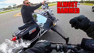 ANGRY HARLEY RIDER TRIES TO RAM BIKER  Unbelievable Motorcycle Moments Ep 539 [upl. by Aeslahc]