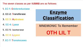 Enzyme Classification with MNEMONIC  Enzyme Classification with Examples [upl. by Dorcus]