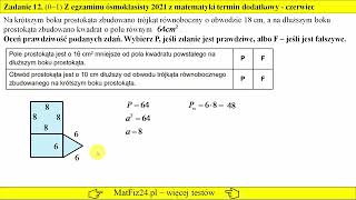 Zadanie 12 Egzamin ósmoklasisty 2021 czerwiectermin dodatkowy  MatFiz24pl [upl. by Hyams102]