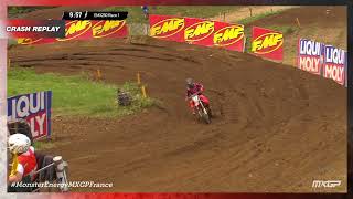 Toendel Crash  EMX250 Race 1  MonsterEnergy MXGP of France 2022 MXGP Motocross [upl. by Onaicram]