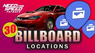 All BILLBOARD Locations  Need for Speed Payback All 30 Billboard Collectibles [upl. by Jacobah]