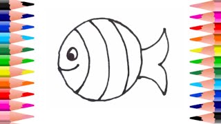 How to draw fish from circle easy fish drawing for kids and toddlers cute kite drawing [upl. by Tare]