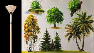 How to paint trees with fan brush  Acrylic lesson [upl. by Tennek663]