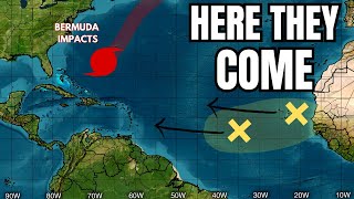 TROPICAL UPDATE  Ernesto Rattles Bermuda amp Pronounced Waves to Hit the Atlantic [upl. by Einnor798]