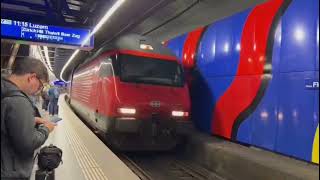 SBB CFF FFS Switzerland Train Arrives at Luzern airport train station during June holiday 2022 [upl. by Nylloc]