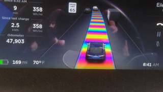 Freak rainbowcolored road on Tesla autopilot dashboard [upl. by Penrod821]