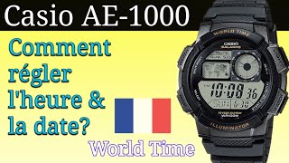 Montre Casio  Comment Régler lheure et la date Français  World Time WR100M Water Resist [upl. by Nadya809]