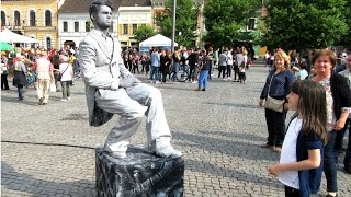 Little Girl Imitating A Statue In Levitation  Street Performance  ClujNapoca [upl. by Rosenberger519]