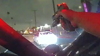 Wild Video Shows Man Shooting at LAPD Officers With a Machine Gun During Traffic Stop [upl. by Annais852]