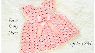 Easy Crochet Dress or Frock for 03M baby girl with headband VARIOUS SIZES  Crochet for baby [upl. by Cardon]