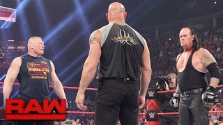 Brock Lesnar goes facetoface with Goldberg and The Undertaker Raw Jan 23 2017 [upl. by Ruthie]