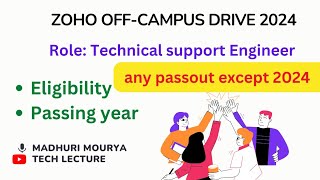 Zoho OffCampus Drive 2024  Role Technical support Engineer techlecture [upl. by Sadick]