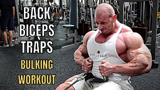 BIG BACK BICEPS amp TRAPS  BULKING WORKOUT [upl. by Paine830]