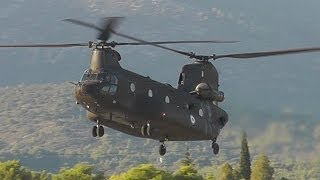 CH47 Chinook HelicopterLow Pass Touch and Go Backwards TakeoffHellenic Army Airshow Display [upl. by Supen89]