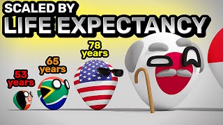 COUNTRIES SCALED BY LIFE EXPECTANCY  Countryballs Animation [upl. by Joappa448]