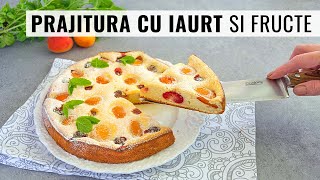 Prăjitură cu iaurt și fructe  rețeta simplă ieftină fără praf de copt  Bucate Aromate [upl. by Georg3]