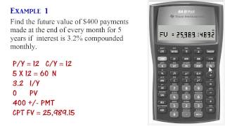 BA II Plus  Ordinary Annuity Calculations PV PMT FV [upl. by Arrahs]