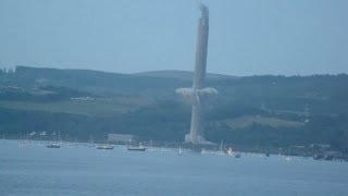 DEMOLITION Inverkip Power Stations chimney brought down with two explosions [upl. by Ennalyrehc]